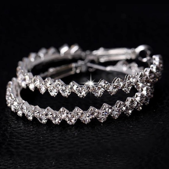 NEW LUXURY DIAMOND STERLING SILVER HOOP EARRINGS - Picture 3 of 6
